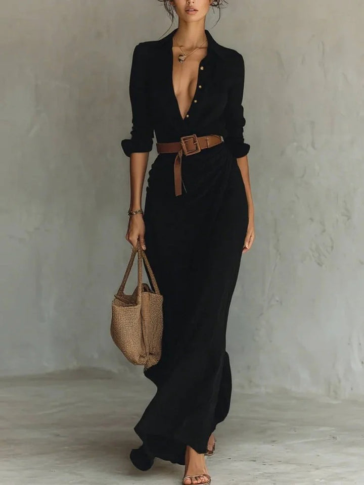 Lapel Wrap Maxi Dress