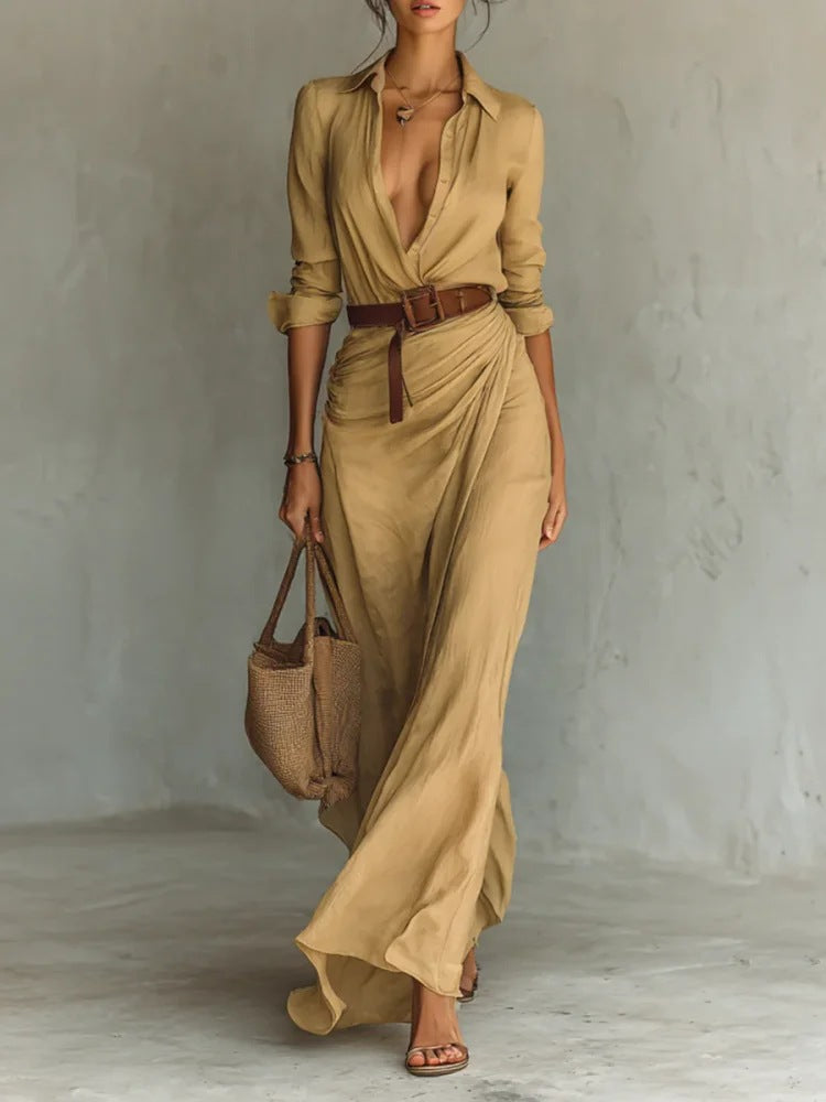 Lapel Wrap Maxi Dress