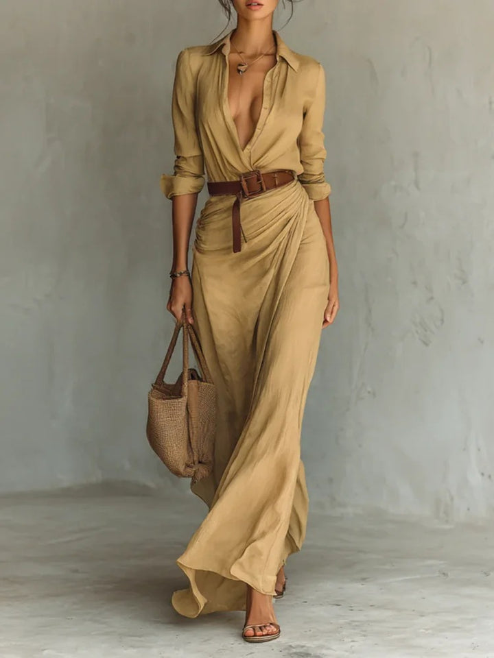 Lapel Wrap Maxi Dress