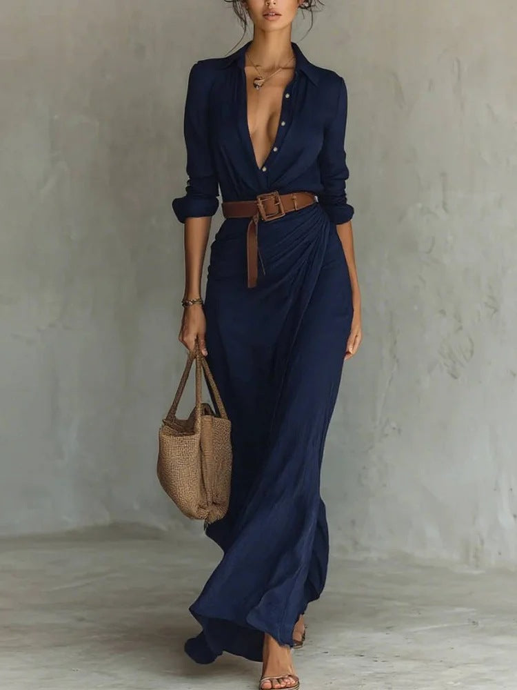 Lapel Wrap Maxi Dress
