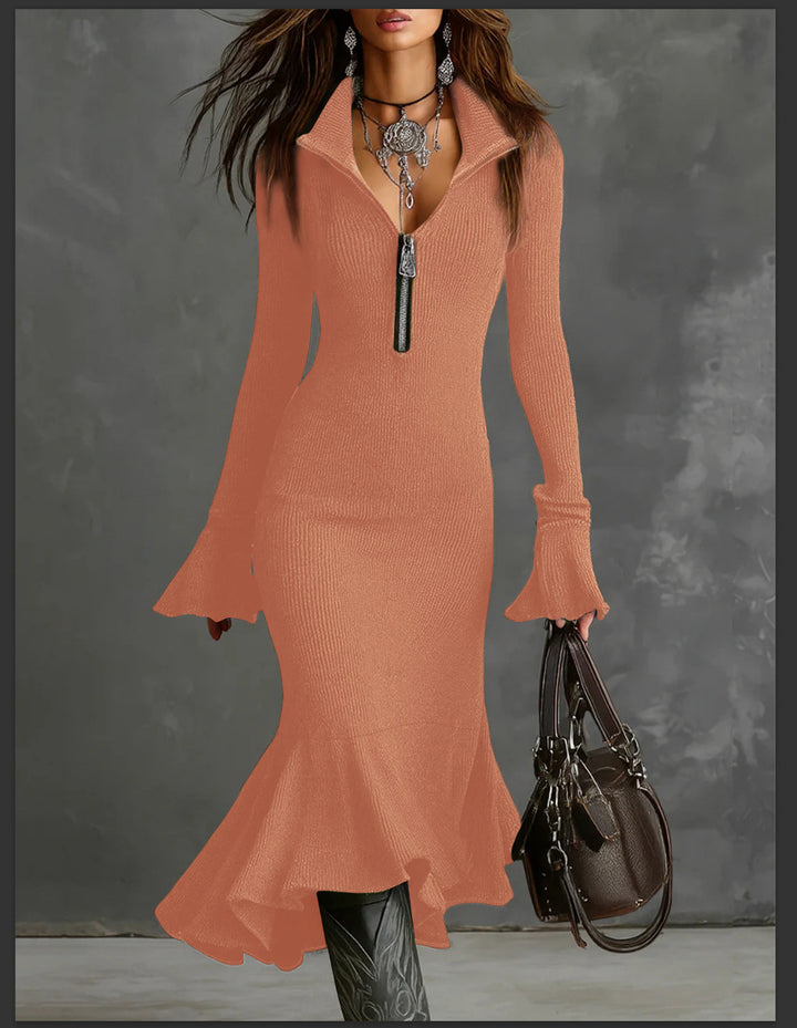 Bell Sleeve Zip Dress